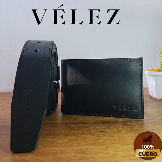 Combo Velez– Billetera y Correa en Cuero Genuino